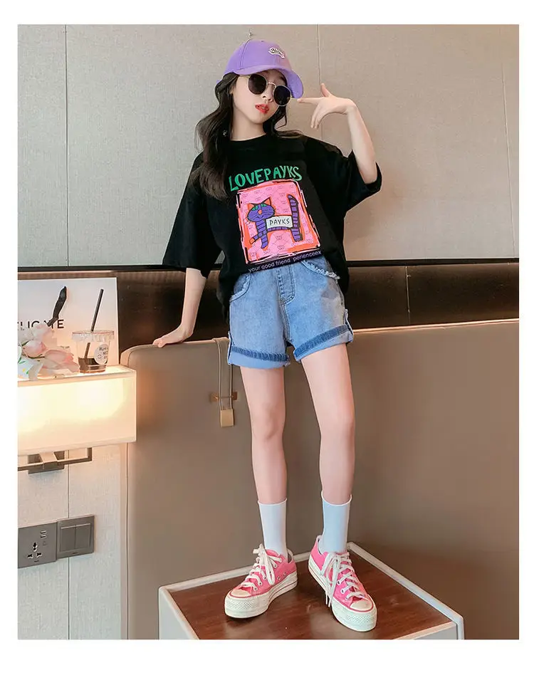 Girls Cotton Printed T-Shirt Summer Large Loose Fit — feature 9