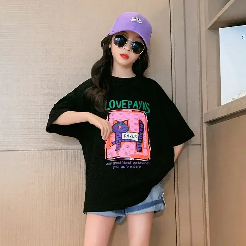 Girls Cotton Printed T-Shirt Summer Large Loose Fit - Image 10