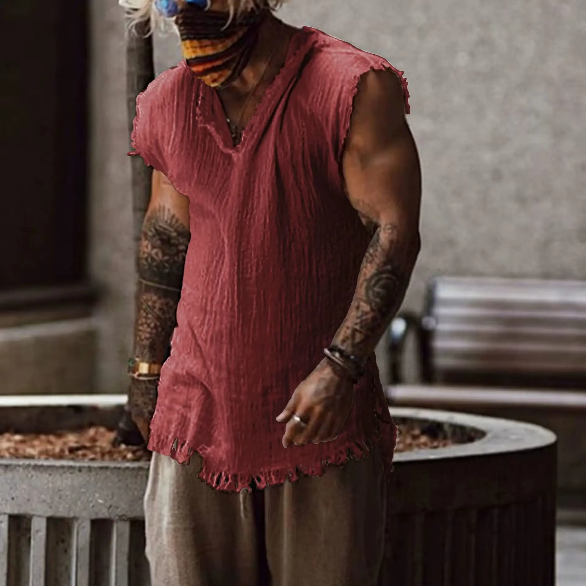 Men Cotton Linen Sleeveless Vest Summer 2023