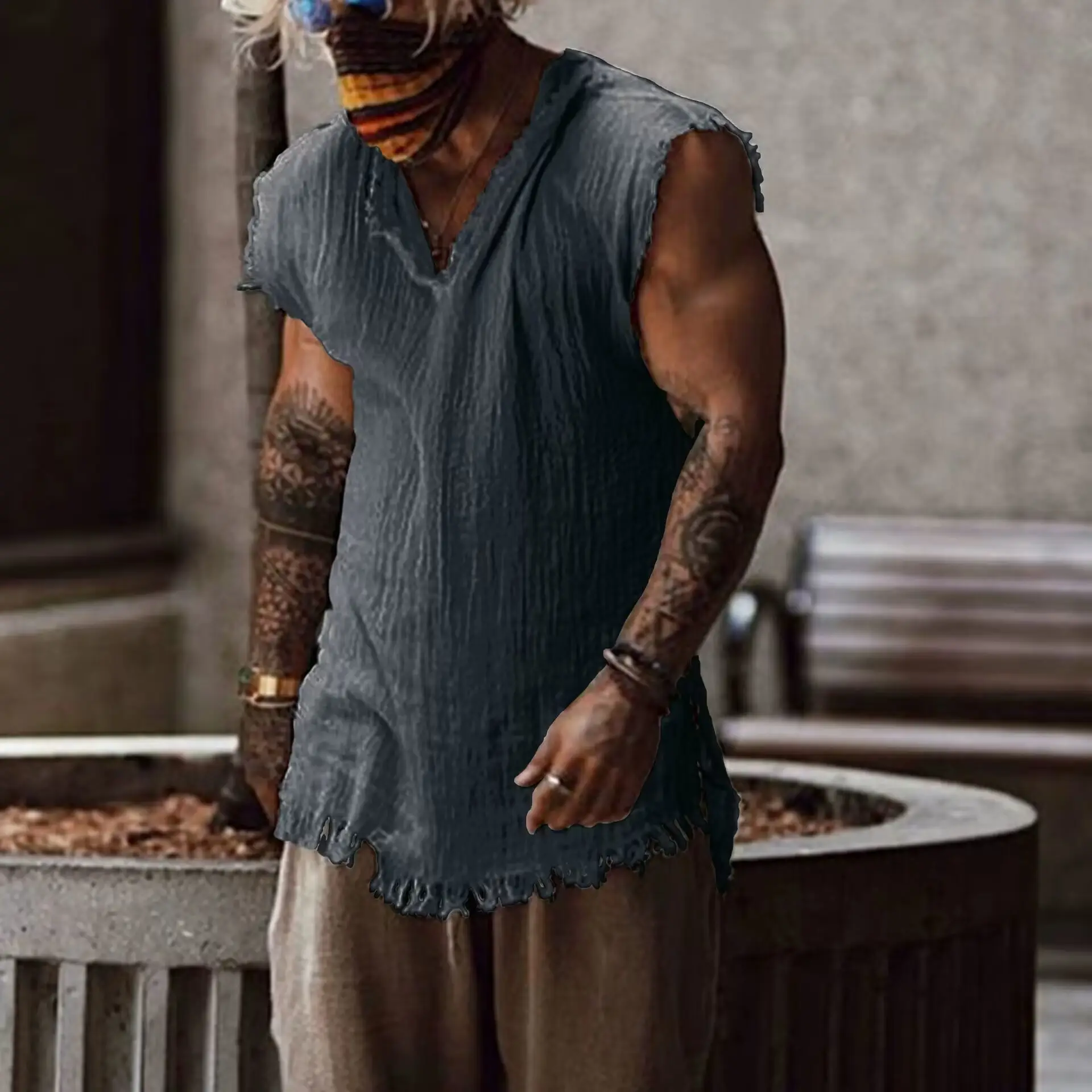 Men Cotton Linen Sleeveless Vest Summer 2023