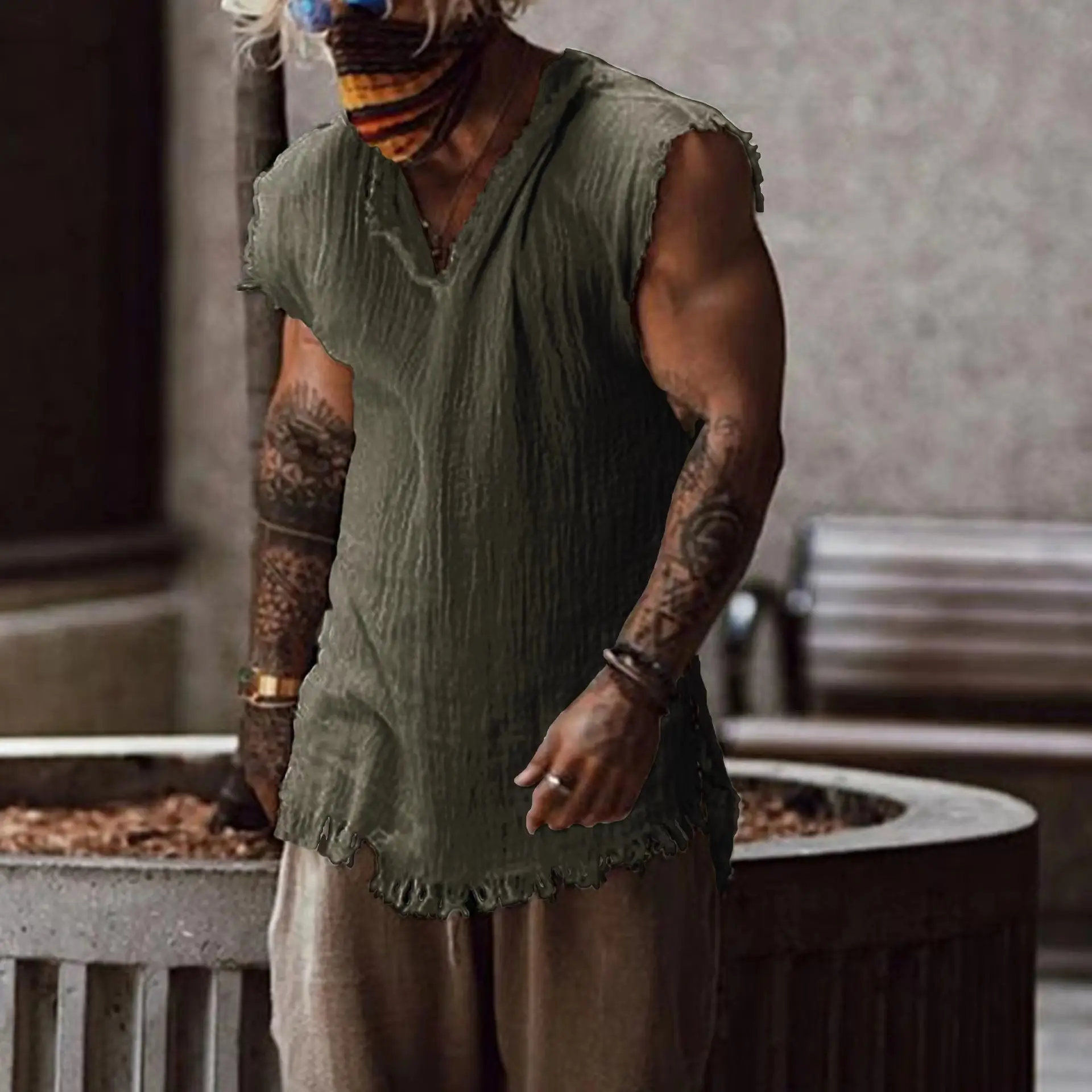 Men Cotton Linen Sleeveless Vest Summer 2023