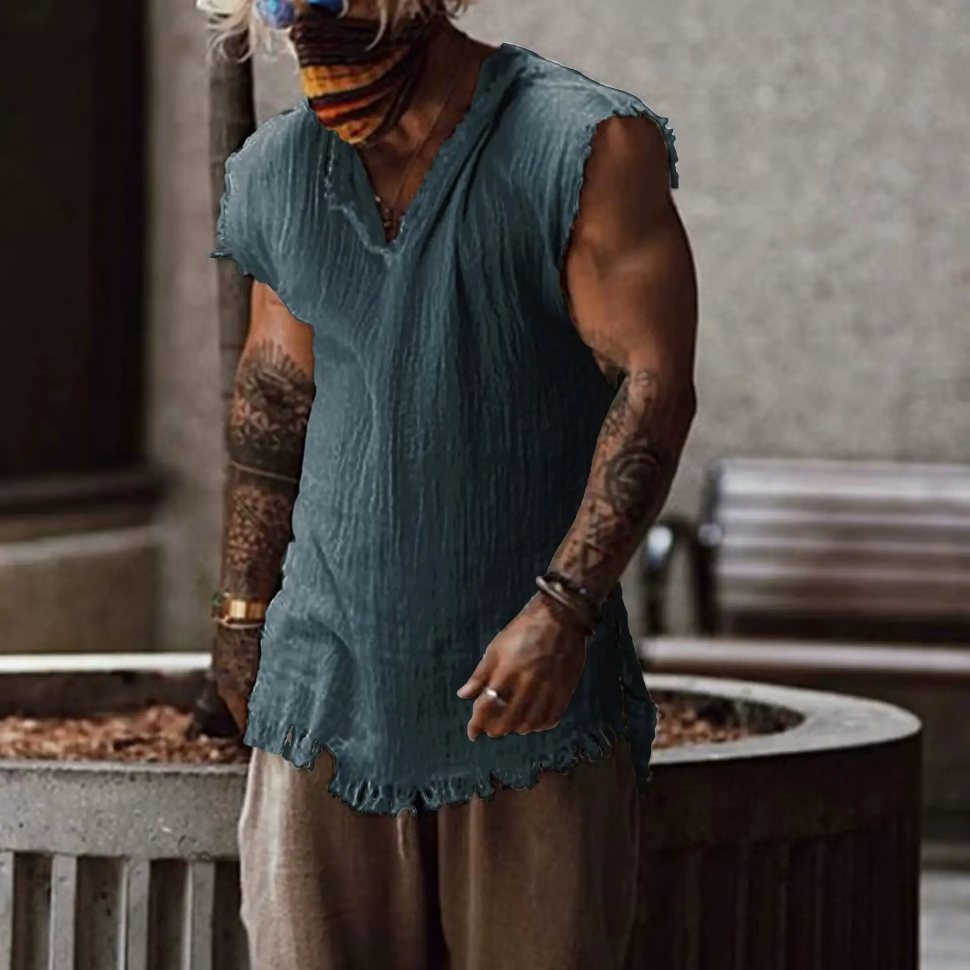 Men Cotton Linen Sleeveless Vest Summer 2023
