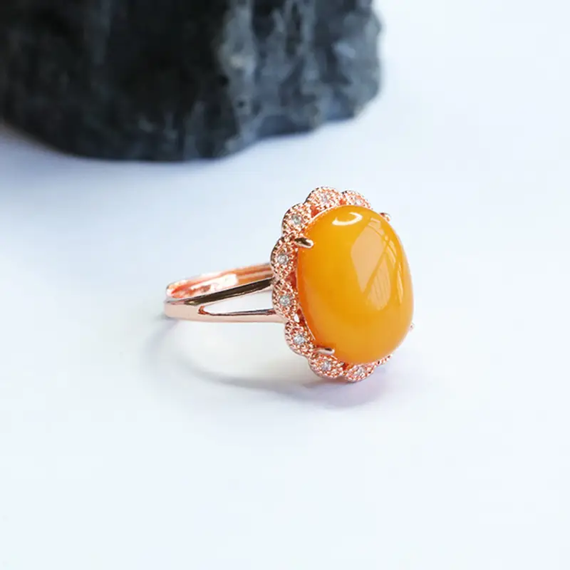 Natural Amber Full Honey Pigeon Egg Ring - Image 3