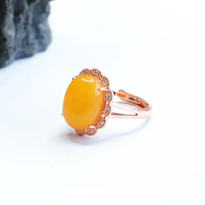 Natural Amber Full Honey Pigeon Egg Ring - Image 4