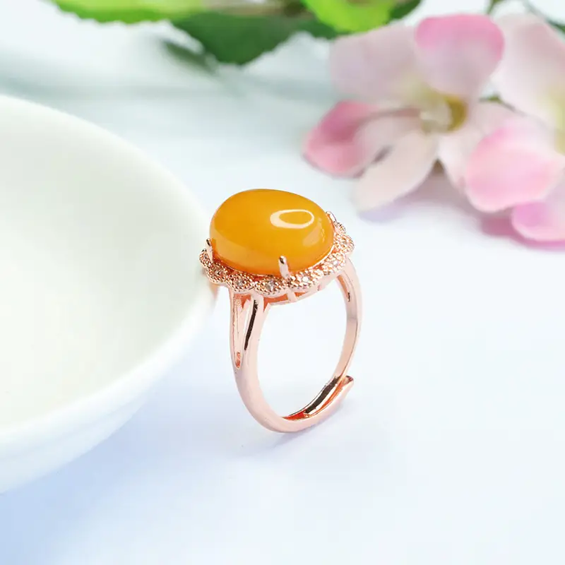 Natural Amber Full Honey Pigeon Egg Ring - Image 5