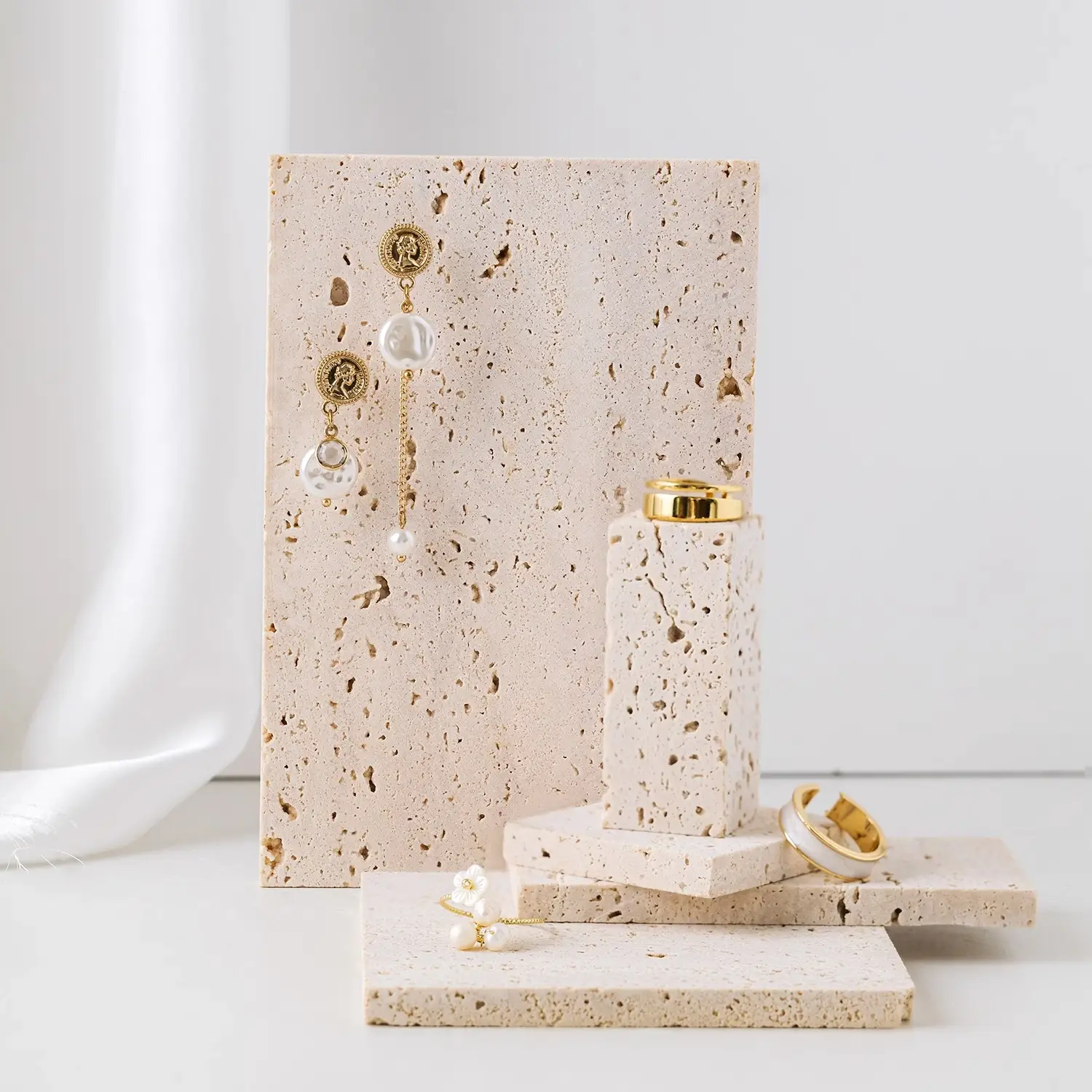 Natural Hole Stone Necklace Earrings Photo Props 15x10cm - Image 9