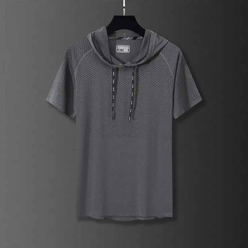 Men Grey Hooded T-Shirt Quick Dry Running Fit
