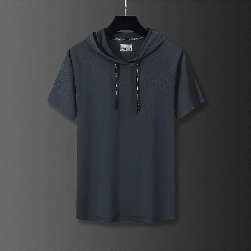 Men Grey Hooded T-Shirt Quick Dry Running Fit