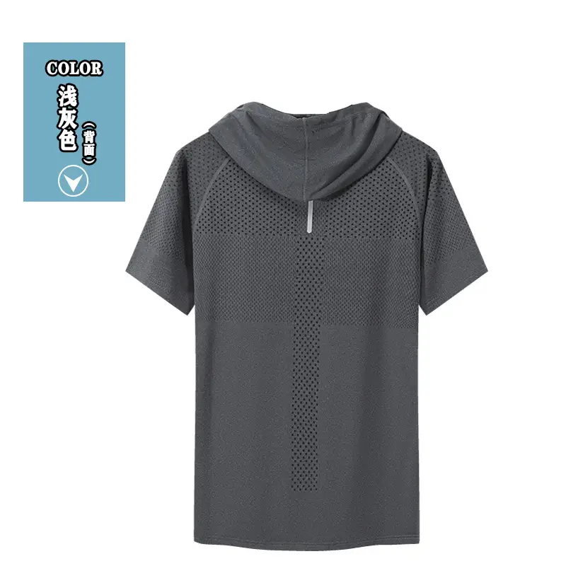 Men Grey Hooded T-Shirt Quick Dry Running Fit — feature 11