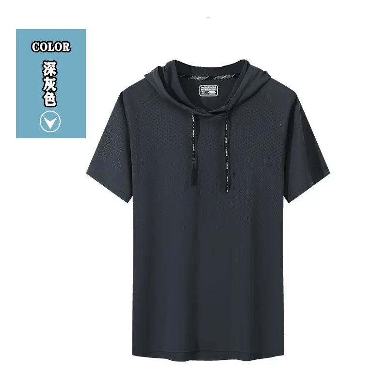 Men Grey Hooded T-Shirt Quick Dry Running Fit — feature 12