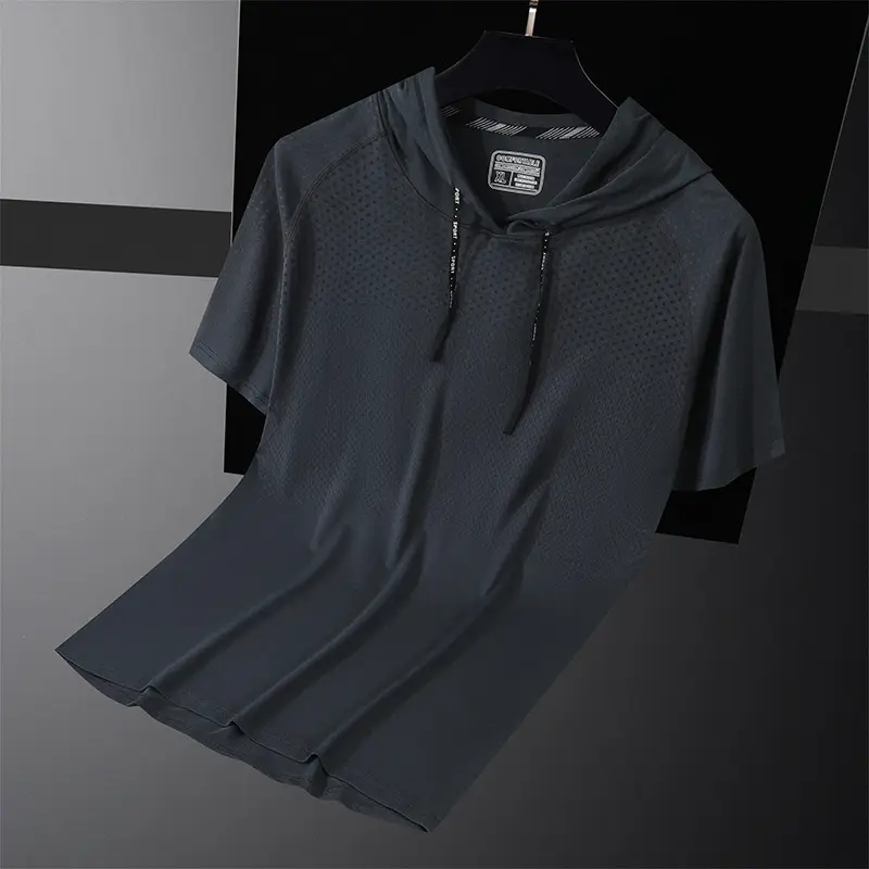 Men Grey Hooded T-Shirt Quick Dry Running Fit