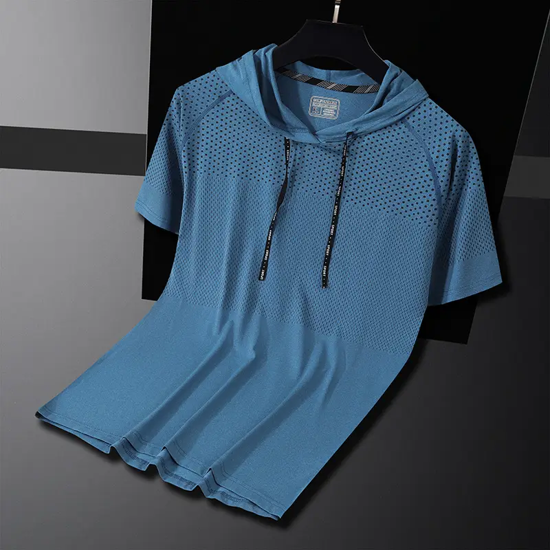 Men Grey Hooded T-Shirt Quick Dry Running Fit