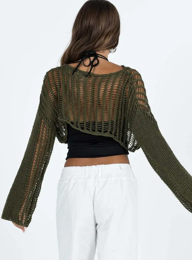 Black Long Sleeve Knitted Sunscreen Blouse for Women - Image 3