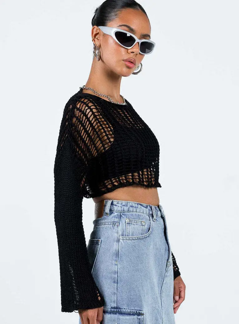 Black Long Sleeve Knitted Sunscreen Blouse for Women — feature 4