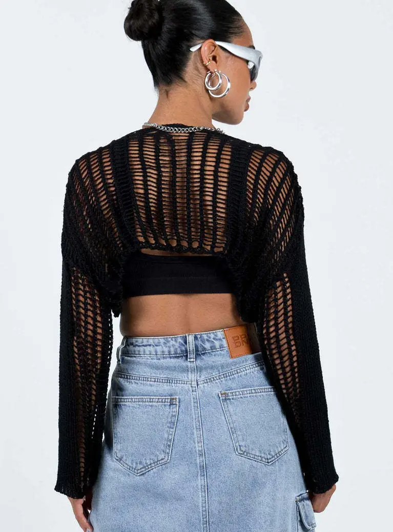 Black Long Sleeve Knitted Sunscreen Blouse for Women — feature 6