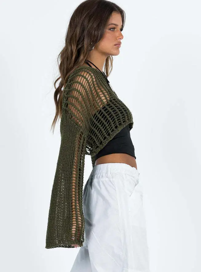 Black Long Sleeve Knitted Sunscreen Blouse for Women — feature 9