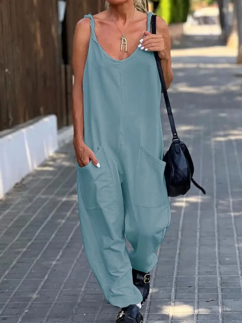 Sleeveless V-Neck Green Jumpsuit Set — feature 13
