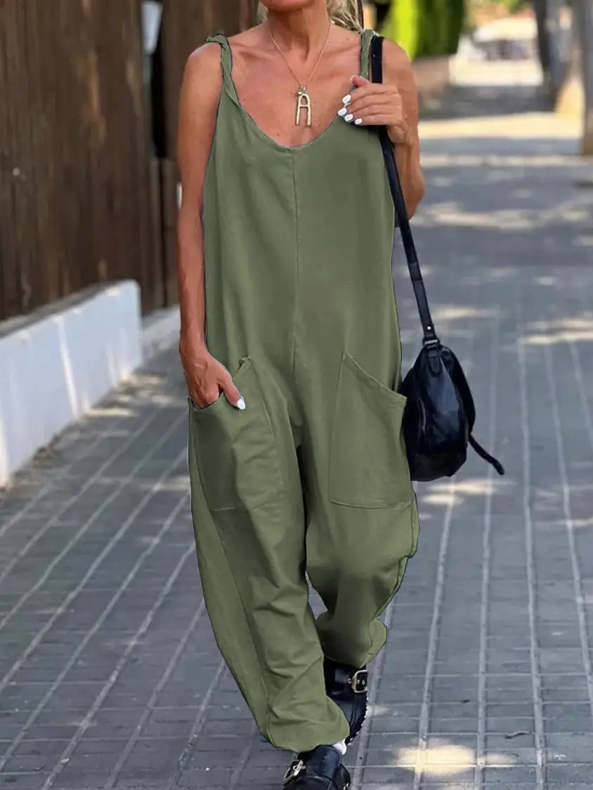 Sleeveless V-Neck Green Jumpsuit Set — feature 8