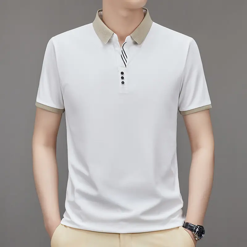 Men's 2023 Summer Polo Shirt Navy Blue Waffle Knit - Image 10
