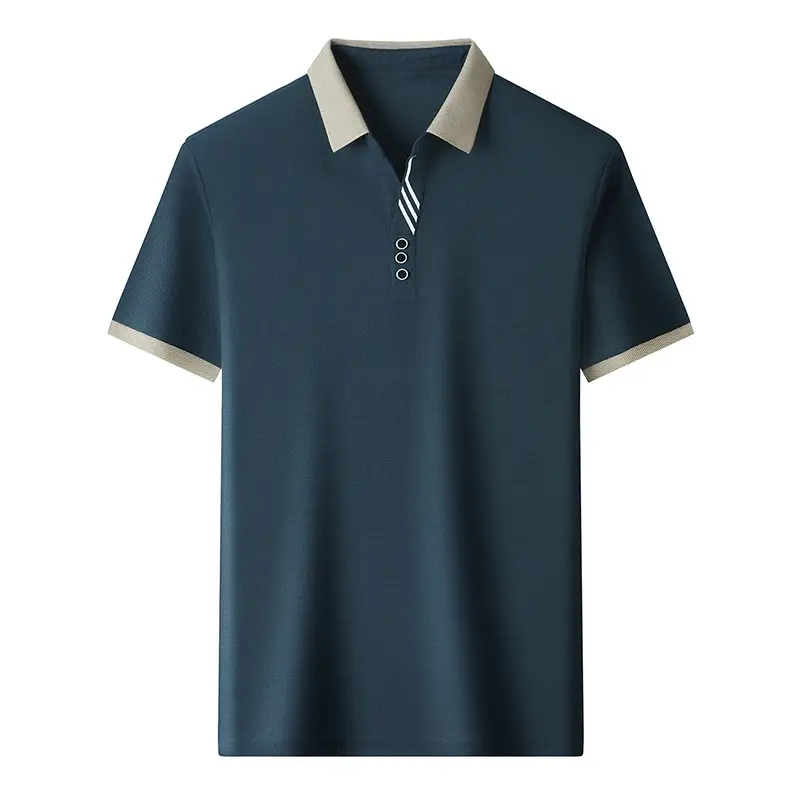 Men's 2023 Summer Polo Shirt Navy Blue Waffle Knit - Image 11