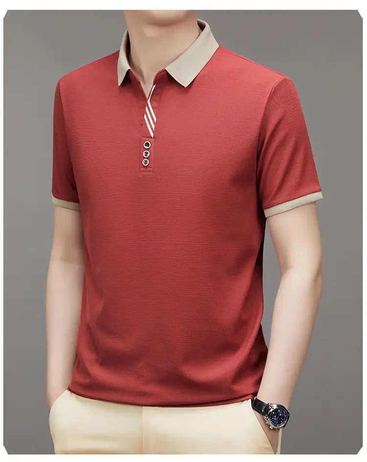 Men's 2023 Summer Polo Shirt Navy Blue Waffle Knit — feature 10