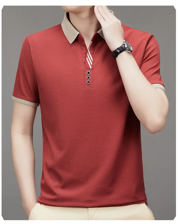 Men's 2023 Summer Polo Shirt Navy Blue Waffle Knit — feature 11