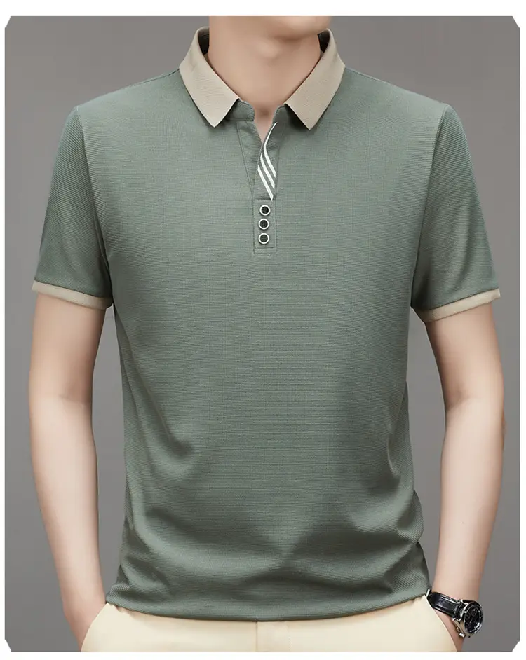 Men's 2023 Summer Polo Shirt Navy Blue Waffle Knit — feature 12