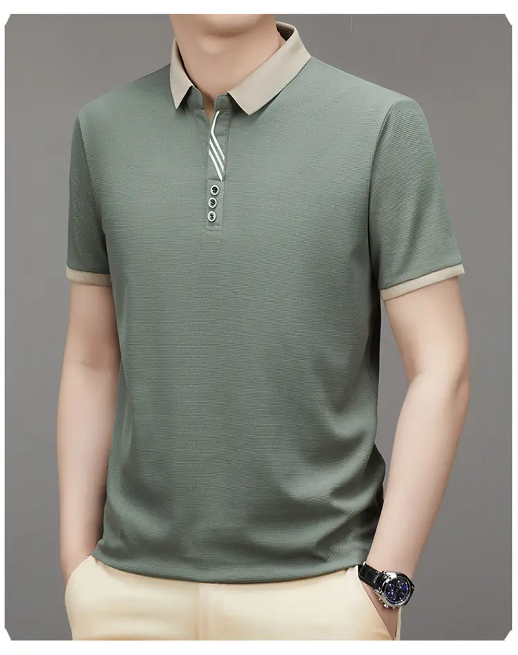 Men's 2023 Summer Polo Shirt Navy Blue Waffle Knit — feature 13