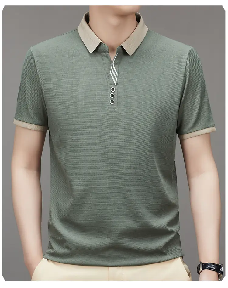 Men's 2023 Summer Polo Shirt Navy Blue Waffle Knit — feature 14