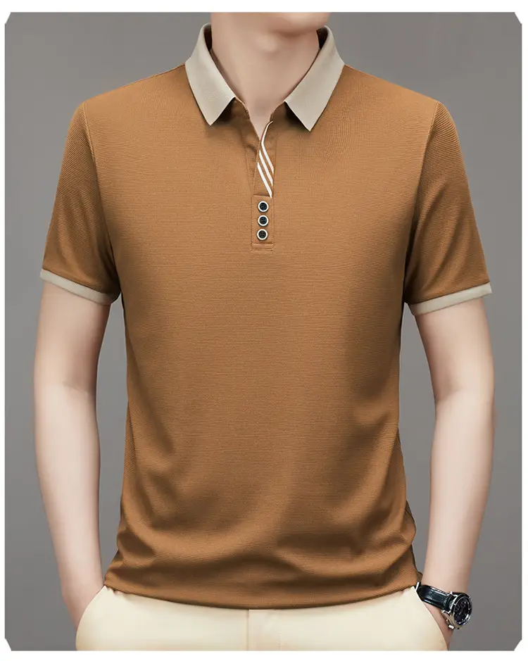 Men's 2023 Summer Polo Shirt Navy Blue Waffle Knit — feature 15