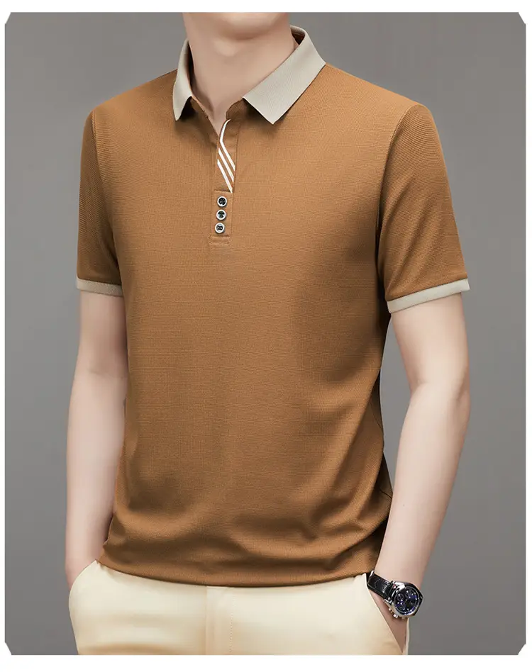 Men's 2023 Summer Polo Shirt Navy Blue Waffle Knit — feature 16