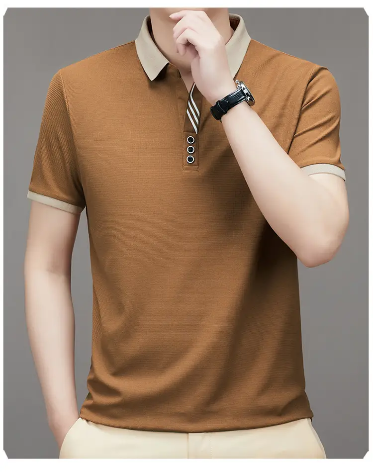 Men's 2023 Summer Polo Shirt Navy Blue Waffle Knit — feature 17