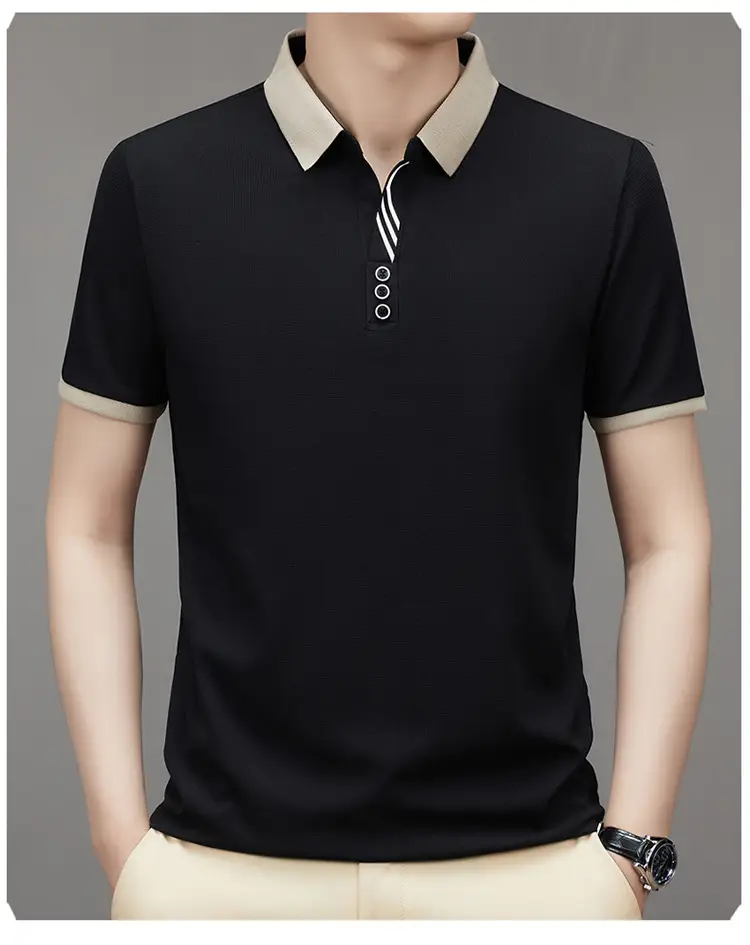 Men's 2023 Summer Polo Shirt Navy Blue Waffle Knit — feature 18
