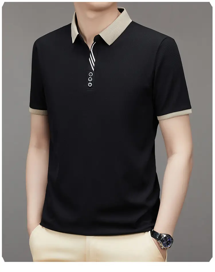 Men's 2023 Summer Polo Shirt Navy Blue Waffle Knit — feature 19