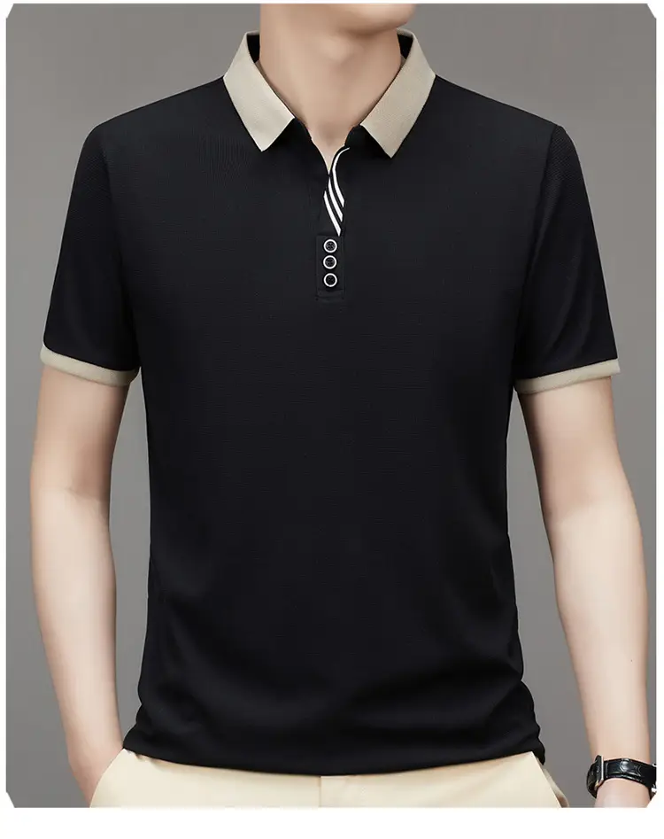 Men's 2023 Summer Polo Shirt Navy Blue Waffle Knit — feature 20