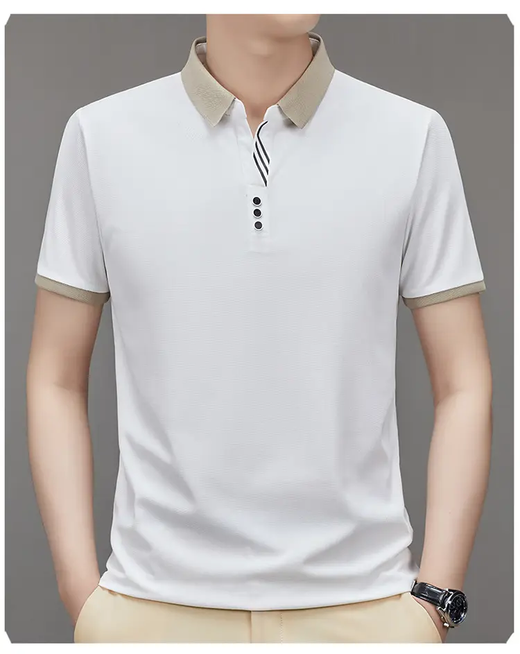 Men's 2023 Summer Polo Shirt Navy Blue Waffle Knit — feature 21
