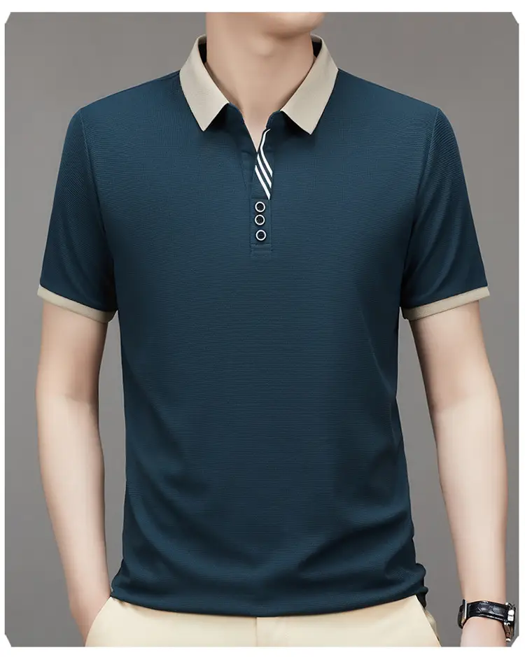 Men's 2023 Summer Polo Shirt Navy Blue Waffle Knit — feature 26
