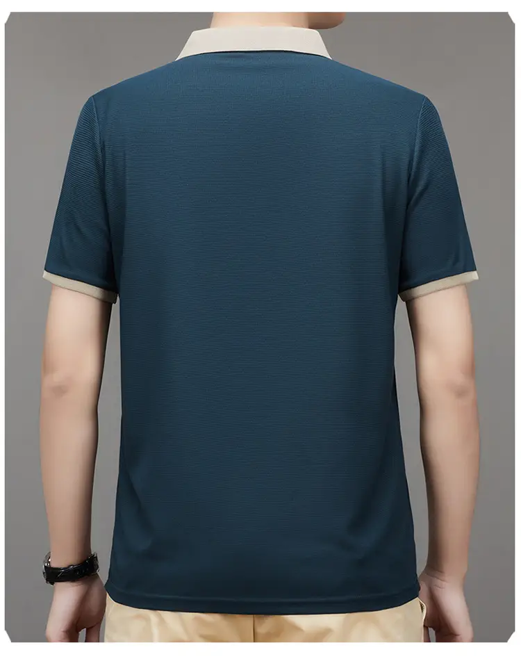 Men's 2023 Summer Polo Shirt Navy Blue Waffle Knit — feature 27