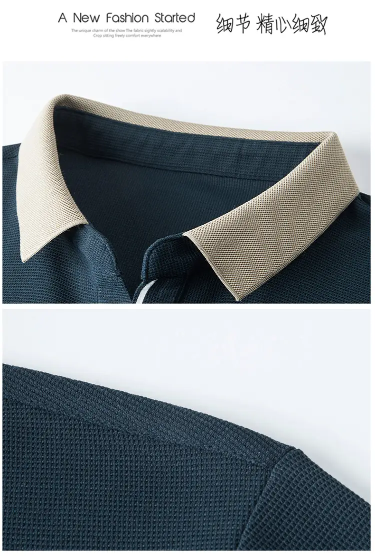 Men's 2023 Summer Polo Shirt Navy Blue Waffle Knit — feature 28