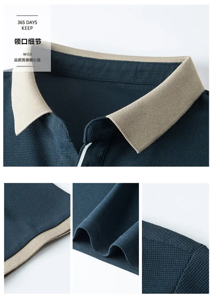 Men's 2023 Summer Polo Shirt Navy Blue Waffle Knit — feature 4