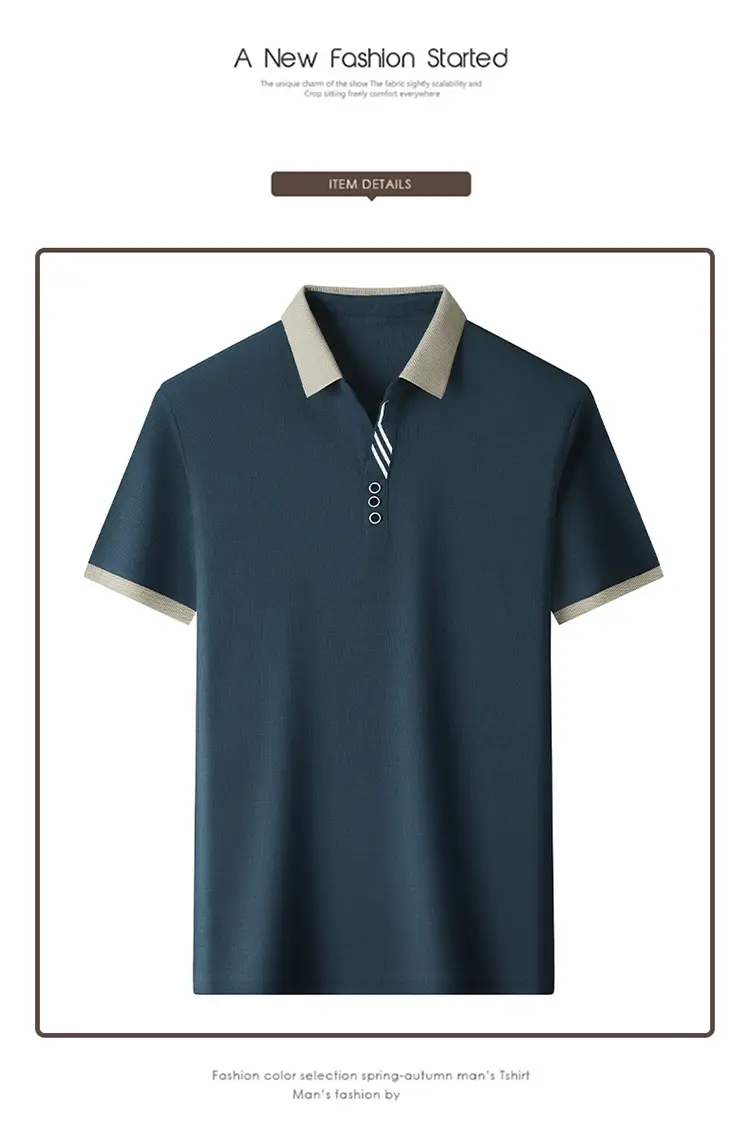 Men's 2023 Summer Polo Shirt Navy Blue Waffle Knit — feature 8