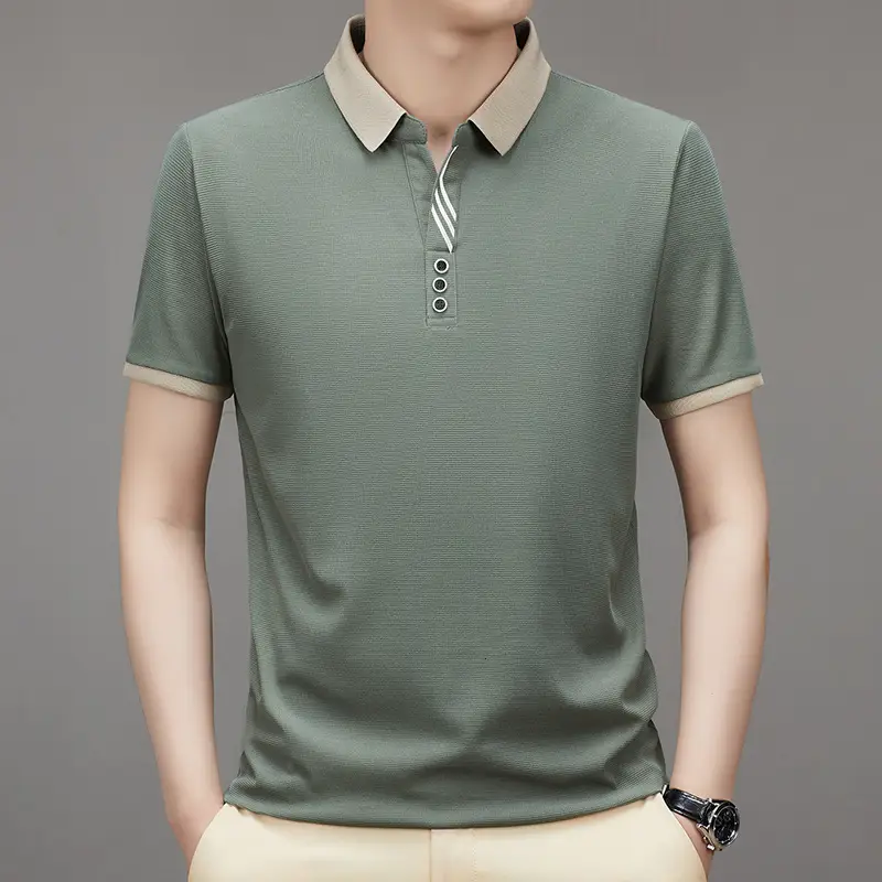 Men's 2023 Summer Polo Shirt Navy Blue Waffle Knit - Image 2