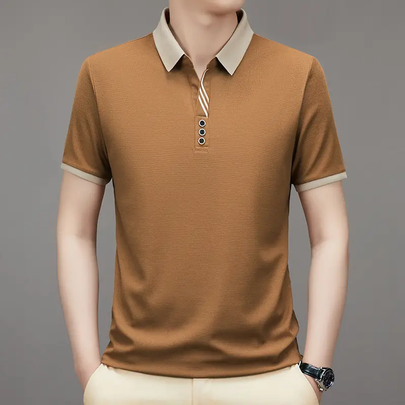 Men's 2023 Summer Polo Shirt Navy Blue Waffle Knit - Image 3