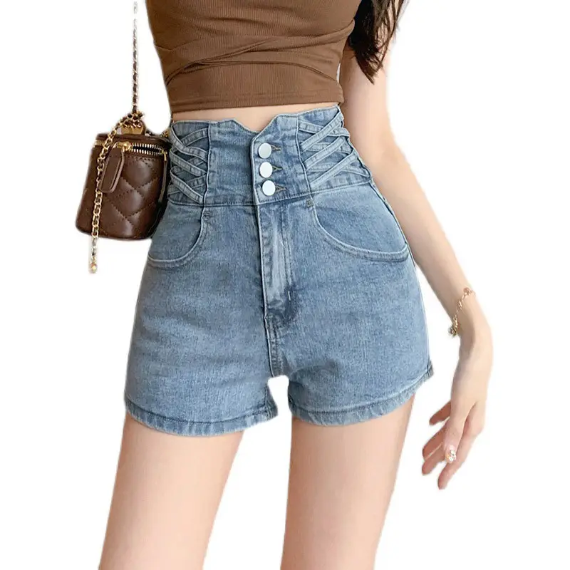 Super High Waist Buckle Denim Shorts Women - Image 7