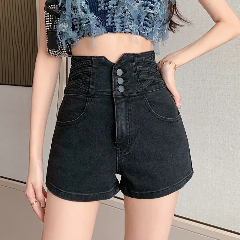 Super High Waist Buckle Denim Shorts Women - Image 2