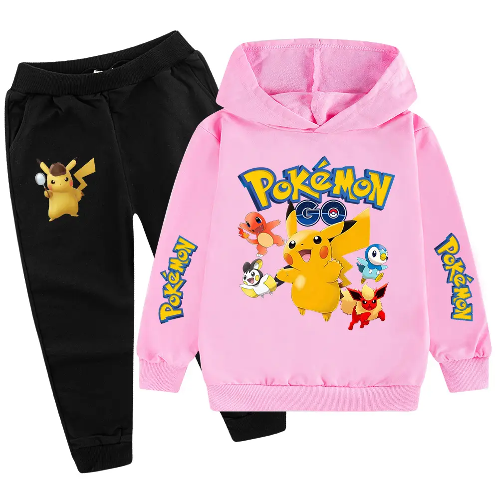 Children Pokemon Hoodie Pants Set Green Black