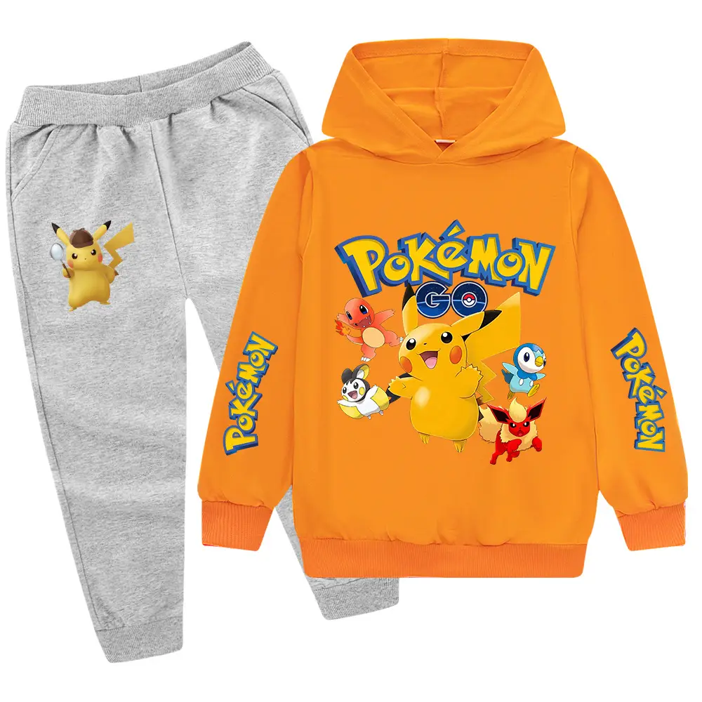 Children Pokemon Hoodie Pants Set Green Black