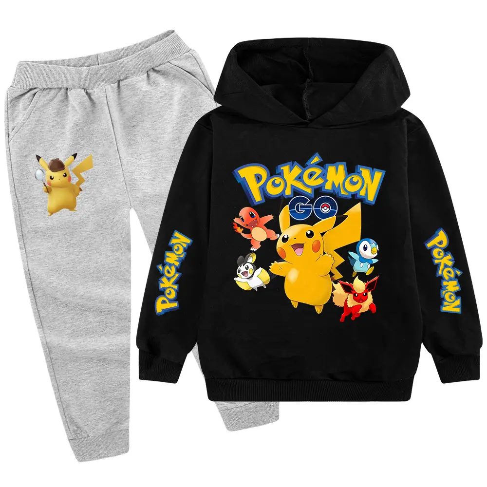 Children Pokemon Hoodie Pants Set Green Black — feature 16