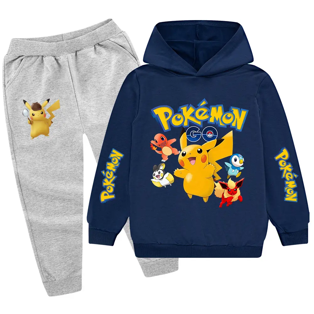 Children Pokemon Hoodie Pants Set Green Black — feature 19