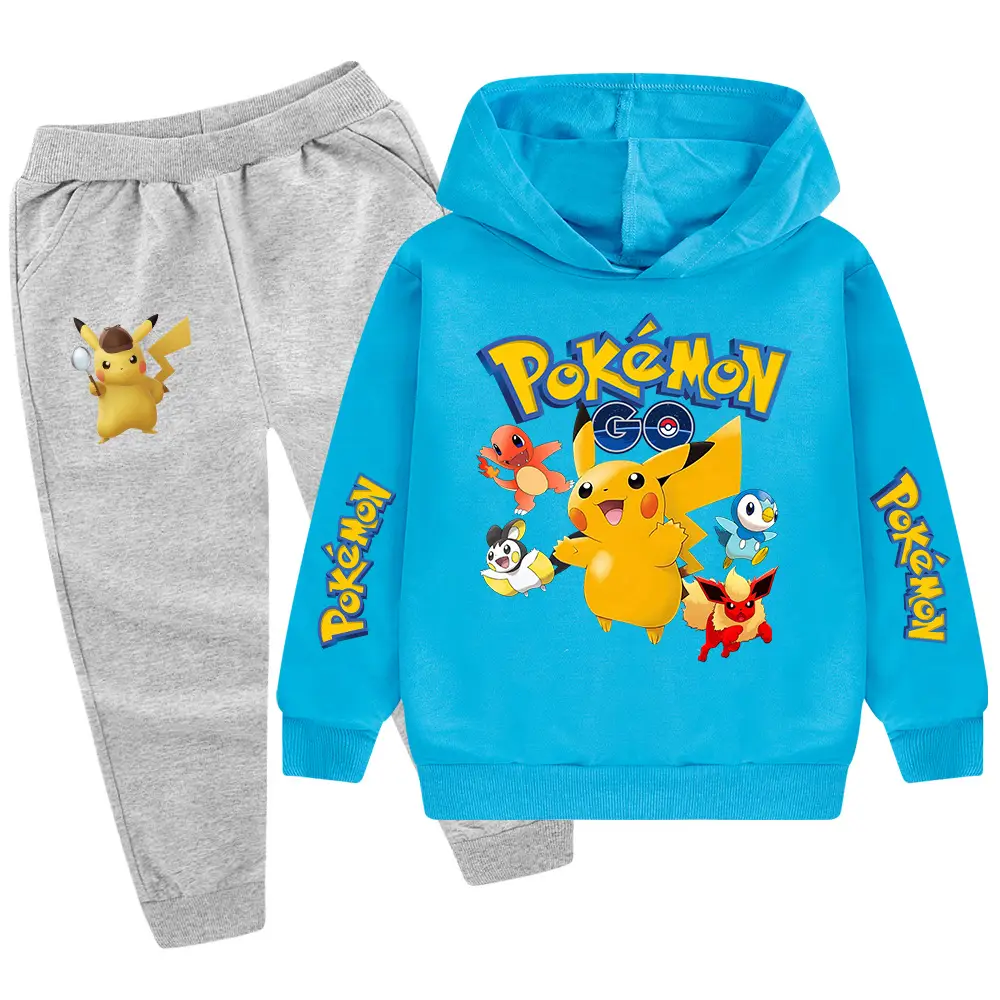 Children Pokemon Hoodie Pants Set Green Black — feature 23